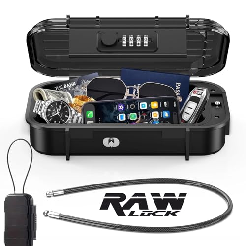 Portable Safe Box with Code, Combination Security Case Lock Box with Removable Wire Rope, Mini Key Safe Storage Waterproof & Anti-Theft for Travel, Beach, Vacation
