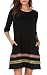 THANTH Womens 3/4 Sleeve A-Line Embroidered Loose Casual T-Shirt Tunic Dress Black XL