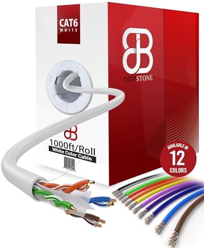 Dripstone CAT6 Ethernet Cable 1000ft Bulk Network LAN Wire 23AWG Solid CCA UTP 550MHz High-Speed Internet Cable Gaming, Streaming, Office, Home Use, Pull Box, Cat6 Bulk, Stable Connectivity - White