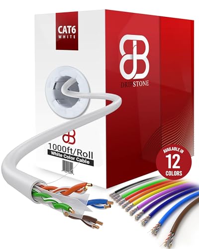 Dripstone CAT6 Ethernet Cable 1000ft Bulk Network LAN Wire 23AWG Solid CCA UTP 550MHz High-Speed Internet Cable Gaming, Streaming, Office, Home Use, Pull Box, Cat6 Bulk, Stable Connectivity - White