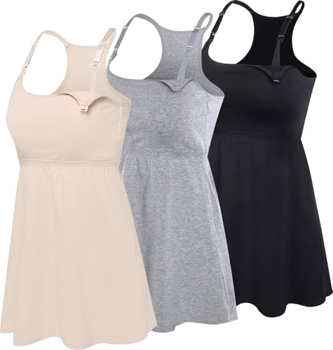 Image of SUIEK Cotton Maternity Nursing Tank Tops with Bralette Breastfeeding Shirts Pregnancy Clothes
