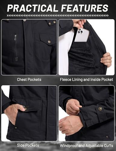 Image of CRYSULLY Men's Winter Casual Thicken Multi-Pocket Outwear Jacket Coat with Removable Hood 35 /33