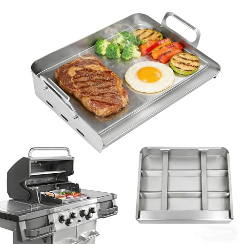 Griddle for Gas Grill Flat Top Griddle with Non-Stick Heat Evenly Stainless Steel Griddle Heat Resistant No warps Perfect for Gas/Charcoal Grill Camping Tailgating Parties - 23X16