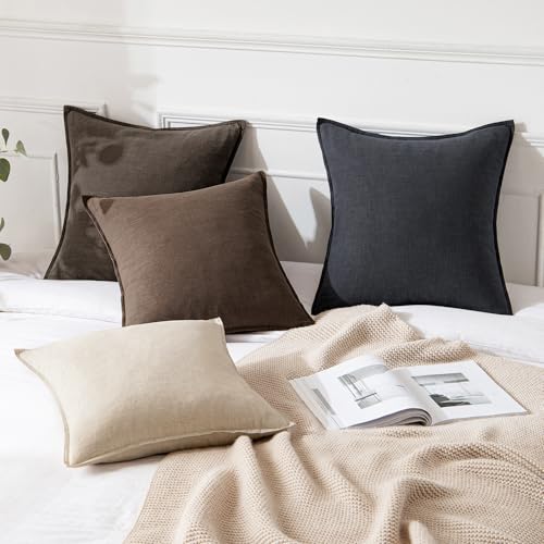 Image of MIULEE Decorative Linen Euro Sham Pillow Covers 24x24 Inch CoffeeBoho Farmhouse Neutral Winter Couch Throw Pillows for Bed Pack of 2 Accent Modern Pillowcase Sofa Livingroom Home Decor
