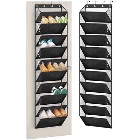 AOODA 10 Tier Clear Over the Door Shoe Organizer Storage, Deep Pockets Large Hanging Shoe Rack for Closet Door, Fit 20 Pairs Shoe Holder Hanger for Sneakers, Boots (Black) Cover