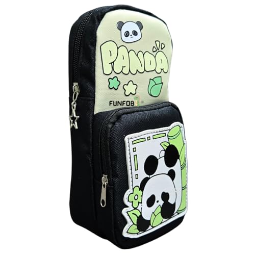 Image of Funfob Panda Pencil Pouch for School College for Pen Pencil Panda Pencil Box Travel or Cosmetic Case | Panda Green Black Pouch