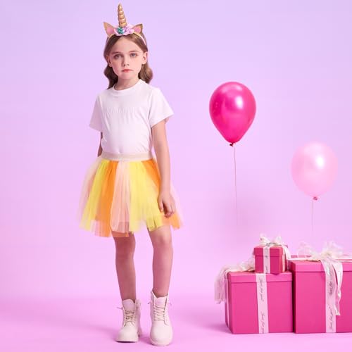 Image of DXTON Girls Tutu Skirt Rainbow Toddler Tulle Ballet Dance Skirt for 3-10Y