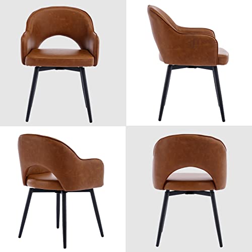 Duomay Swivel Dining Arm Chair Set Of 2 Pu Leather Upholstered Side Chair Modern Accent Guest Chair Home Office Desk Chair For Dining Room Living Room Office, Brown #TOP3