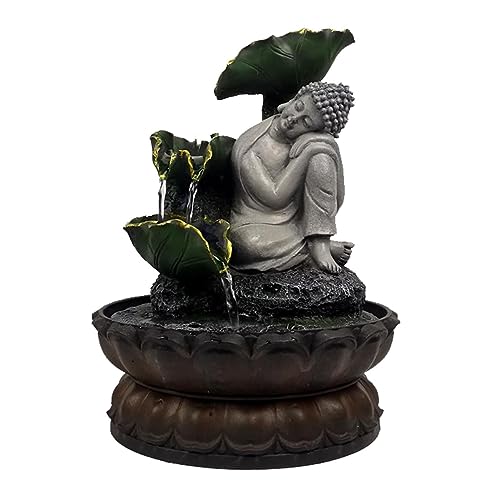 Uziqueif Fontaine de Statue de Bouddha en Résine avec Lotus, Fontaine d'eau de Table d'intérieur Humidificateur - Fengshui Décoration pour Bureau, Maison, Jardin et...
