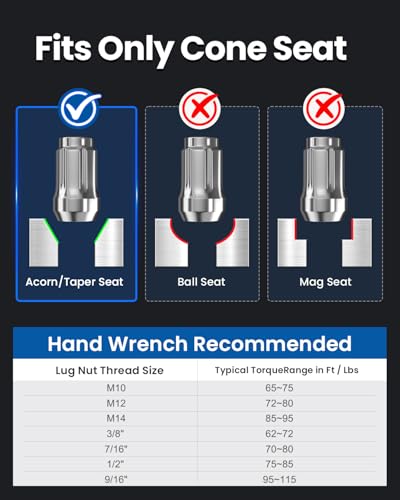 GAsupply 12x1.5 Lug Nuts Spline, Closed End Chrome Acorn Tuner Lug Nuts 1.38" 35mm Tall Conical Seat 60 Degree for Aftermarket Wheels, Pack of 20+1 Spline Tuner Socket Key