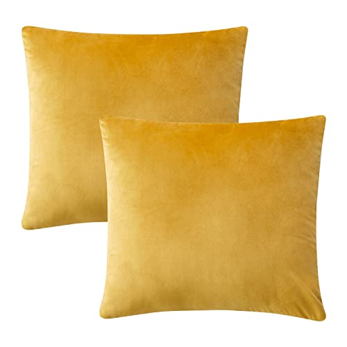 Imperial Rooms Cushion Covers 45 x 45 cm Pack of 2 Square Throw Velvet Pillow Cases Bedroom Decor Cushion for Sofa Living Room Car (Ochre