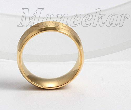 Image of Moneekar Jewels 18K Stainless Steel And Gold Plated Bevelled High Polish Edge Ring for Men (Gold)