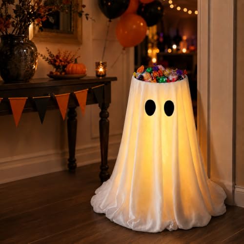 Lighted Halloween Ghost Candy Bowl,Halloween Ghost Decor with Remote - image 7