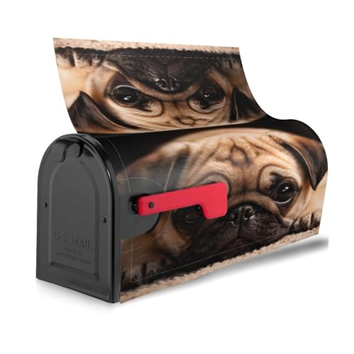 Image of Dujiea Pug Dog Mailbox Wrap - Waterproof Magnetic Post Box Cover, Large Size 25.5 inch L x 21 inch W - Garden Yard Outside Farmhouse Home Decor
