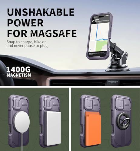 Image of Dexnor for iPhone 17 Case with Slide Camera Cover & Adjustable Kickstand & Built-in Screen Protector, Compatible Wireless Charging,Rugged Cases Heavy-Duty Magnetic Protective Cover,Phantom Purple