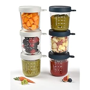 BÉABA – Aufbewahrungsbehälter für Babynahrung – 6er Pack – Skalierung – Temperaturbeständig – Aufbewahrungsbehälter für Babys und Kleinkinder – 250ML – BLAU/GRAU