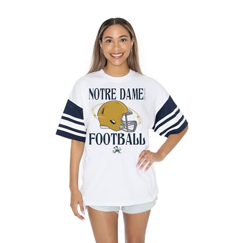Gameday Couture Notre Dame Fighting Irish Bold Contrast Oversized Tee, Jersey Mesh Sleeves, 100% Cotton