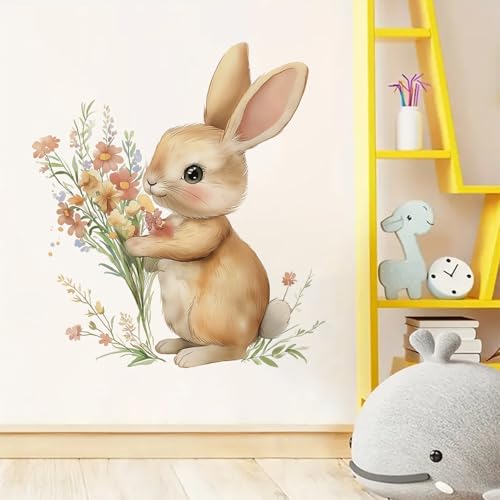 Vinilos Decorativos Adorable Conejo Acuarela Floral Extraíble miniatura 4