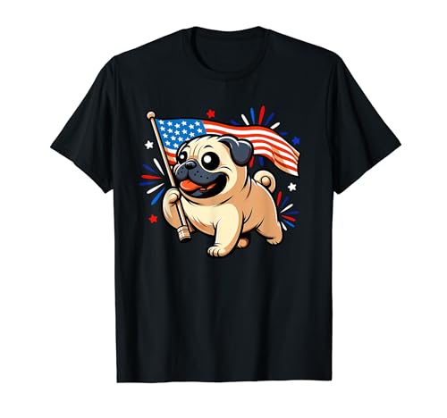 Niedlicher Mops 4. Juli Amerikanische USA-Flagge Lustige Jungen Mädchen Kinder T-Shirt