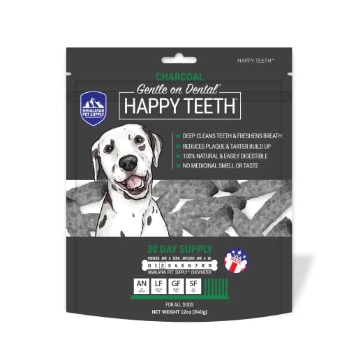 Himalayan Dog Chew Happy Teeth Charcoal Dental Chews - Dog Teeth Cleaning, Dental Treats for Dogs, 100% Natural, Digestible, Removes Plaque and Tartar, Gluten, Soy, Lactose Free, 30 Day Supply