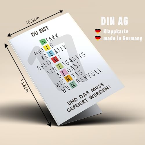 Lovely Cards - Rätselkarte bunt - Premium Geburtstagskarte zum 17. Geburtstag Mädchen Jungen Sohn Tochter - Geschenke Teenager - Geschenke Mädchen 17 jahre - Birthday Card A6 (17 Jahre)
