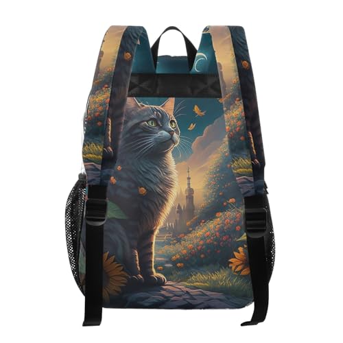 Clear Bag for Women Travel Kids Backpack Boys Girls See through Approved Bag Funny Cat Sunflowers3