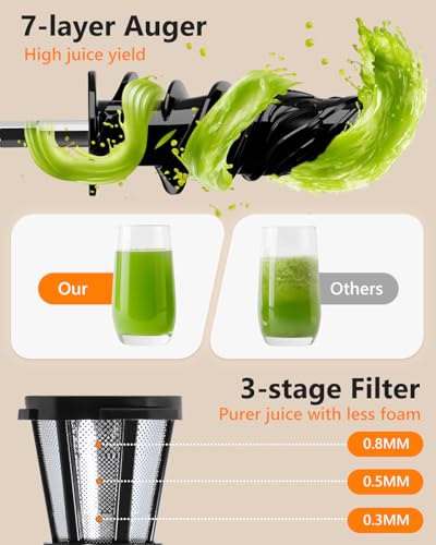 Image of 2026 LUFVEBUT Slow Cold Press Juicer with Reverse Function, Masticating Juicer Machines or Soft & Hard Vegetable Fruit High Juice Yield, Easy to Clean 250W High Power BPA-Free Dishwasher Safe