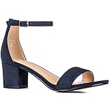ILLUDE Women’s Fashion Ankle Strap Kitten Heel Sandals - Adorable Cute Low Block Heel – Jasmine (11, Navy Suede)