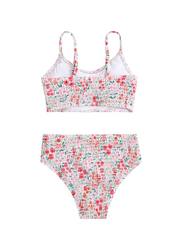 Image of SOLY HUX Girl's Floral Print Bikini Set Spaghetti Strap Smocked Bathing Suit Two Piece Swimsuit