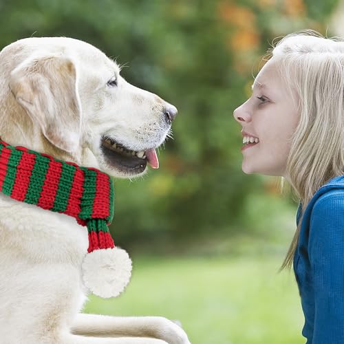 ZTA Dog Knitted Scarf for Dogs Cats Santa Red Green Scarf Winter Neck Warmer Pet Apparel Costume (Large) - Image 2
