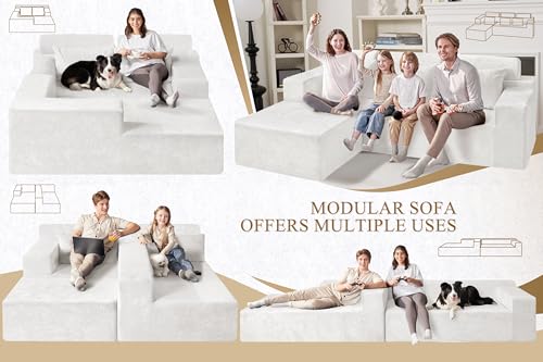 Image of HABUTWAY 105 inch L-Shape Modular Sectional Sofa Couch for Living Room,No Assembly Required,Modular Comfy Sofa with Deep Seat for Living Room Bedroom,Luxury Distressed Velvet(Left,Beige)