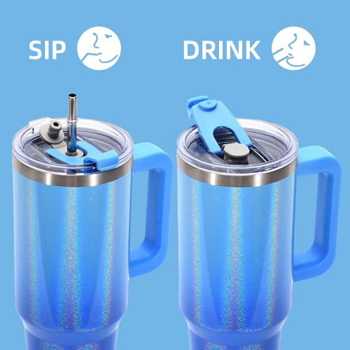 Image of 30 oz Shiny Tumbler with Handle and Straw,Stainless Steel Tumbler with Lid and Straw,Insulated Travel Mug(Cold for 34 Hours),Water Bottle for Iced Tea,Coffee (Blue)