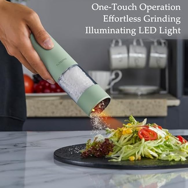 Electric Salt and Pepper Grinder - USB Rechargeable, Automatic Salt and Pepper Shaker, Adjustable Coarseness, Electric Pepper Mill, LED Light, Refillable, Kitchen Gadget (1-Pack, Buttercream)