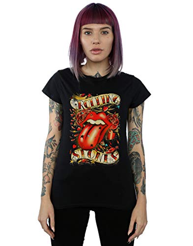 Official Licensed The Rolling Stones Tongue and Stars Womens T-Shirt - Classic Graphic T-Shirt Soft Cotton Short Sleeve Tee Crew Neck Fan Gift Available in Multiple UK Sizes Black