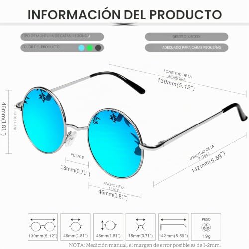 Miniatura 4 de Kanastal 2 Pares Gafas De Sol Polarizadas Azul Hombre Y Mujer Redondos Retro Uv400 Protección Hippie Steampunk Estilo Clásico Círculo Metálico - Plata Negras Plateadas Azules