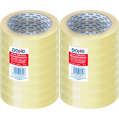 Dohe - Cinta Adhesiva Transparente (16 uds.) - 1,9 cm x 66 m, Precinto para Embalar Cajas, Envíos o Mudanzas, Potente Adhesivo de 45 micras - Material de oficina