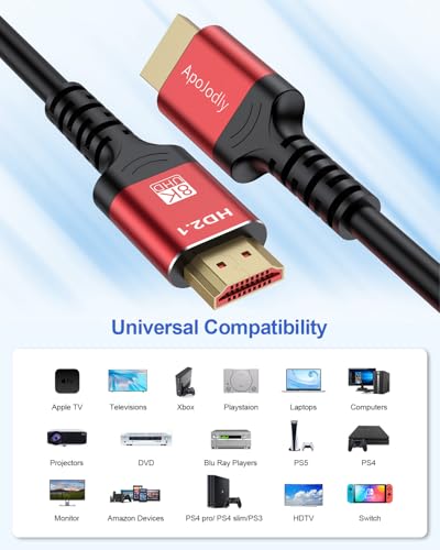 ApoJodly 8K HDMI ARC/eARC Cable for Soundbar 6.6FT, eARC HDMI Cable 2.1 Dolby Atmos 48Gbps High Speed HDMI Cord (8K@60Hz 4K@120Hz 2K 3D HDR HDCP 2.2&2.3) for Vizio Samsung Bose Sound bar UHD TV