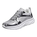 Arrival Plus Size European Style Unique Sequined Flat Casual Sneakers for Women Fashion Overseas Comfort (Silver, 7.5)