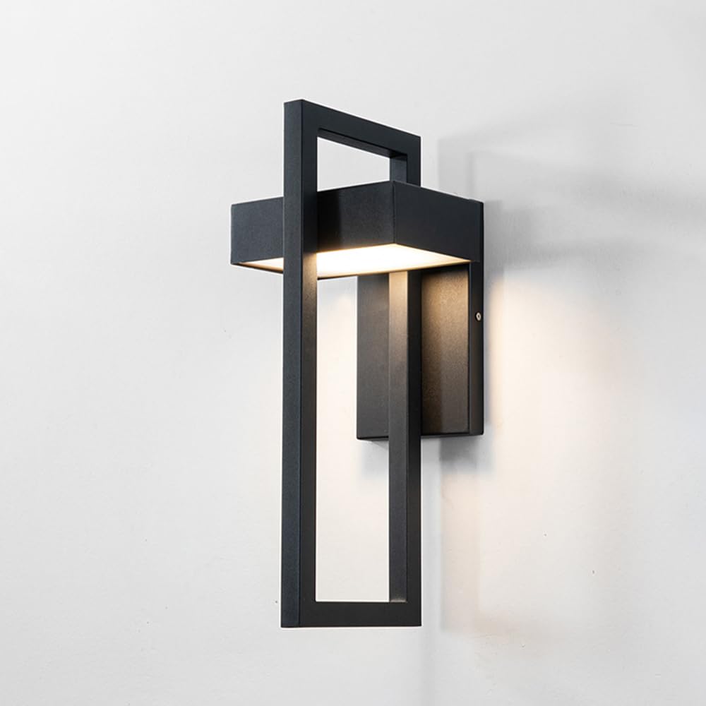 Appliques murales extérieures Modernes 3000K Appliques murales LED intégrées extérieur/intérieur, luminaire extérieur Noir Mat 12W, Appliques murales carrées pour Maison Garage Porte d'entrée