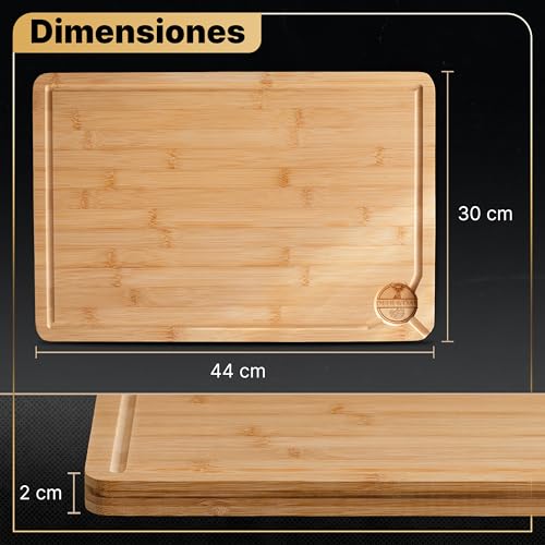 Deer & Oak Tabla de Cortar de Bambú 44x30x2 cm – Madera Preengrasada para Cocina, Pan, Carne o Verduras, Tabla Sostenible y Atractiva - imagen 2