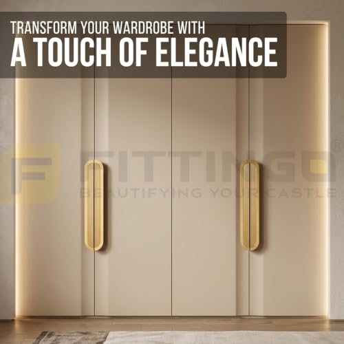 Image of VEZEL Aluminium Wardrobe Handle - Modern Cabinet Pull for Wardrobe, Cabinets, Drawer & Cupboard Furniture, (PVD Gold) - 900mm - Pack of 4-| 3 Years Warranty |