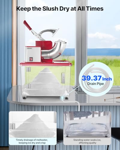 Image of VEVOR Commercial Ice Crusher 661LBS /H, 350W Electric Snow Cone Machine with 4 Blades, 2000RPM Stainless Steel Shaved Ice Machine with 11 Gal Crushed-Ice Box, for Family Restaurants Bars, Red