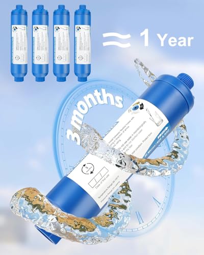Image of RV Inline Water Filter with 2 Flexible Hose Protector, Reduces Chlorine, Bad Taste, Corrosion, Rust, Sediments and Turbidity, Ideal for RVs, Garden, Gardening, Car Washing, Planting, 4 Pack