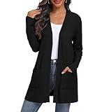 QIXING Sweater Cardigans for Women Open Front Lightweight Cardigan Long Sleeve Cardigans with Pockets Black