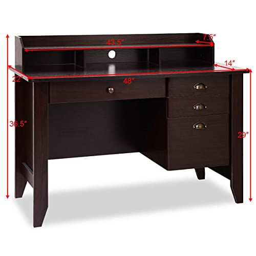 Tangkula Computer Desk With 4 Storage Drawers & Hutch, Home Office Desk Vintage Desk With Storage Shelves, Wooden Executive Desk Writing Study Desk (Brown) #TOP2