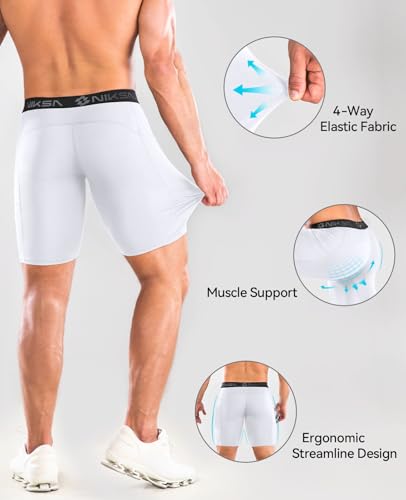 Image of Niksa 1 /2 Pack Mens Compression Shorts with Pocket, Performance Spandex Athletic Sports Workout Running Underwear Shorts