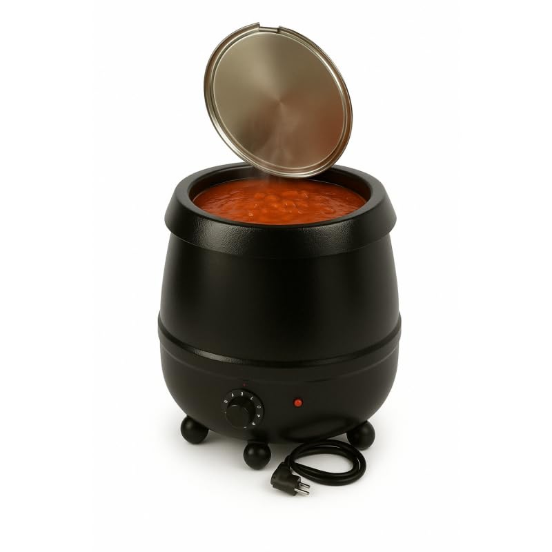 Marmite à Soupe Électrique 10L Noire - Maintien au Chaud 90°C - Cuve Inox Amovible - 400W