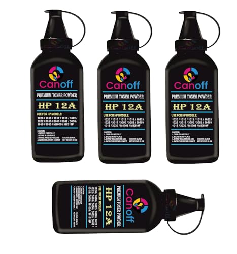Image of CANOFF 12A Toner Powder Compatible for HP12A Toner Cartridge for LaserJet Printer 1020 1010 1012 1018 1022 1022 3015 3050 3052 3055 1015 3030 m1005 m1319f (320g.) (Pack of 4pc.-Toner Powder 80gm.)