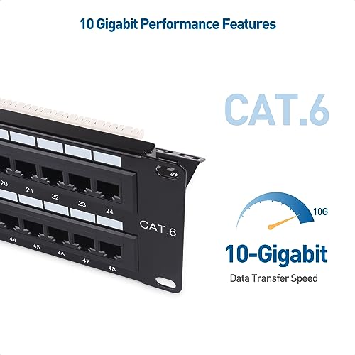 Image of [UL Listed] Cable Matters 48 Port Patch Panel Rackmount or Wall Mount 19-Inch with Support Bar, 2U Cat6 Network Patch Panel for 10 Gigabit Ethernet, 110 or Krone Impact Tools Compatible