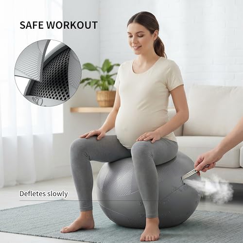 Image of Extra Thick Yoga Ball with Training Instruction, Anti-Burst Slip Resistant Exercise Ball with Pump for Pilates,Physical Therapy,Pregnancy Stability,Birthing Ball 22in 26in 30in